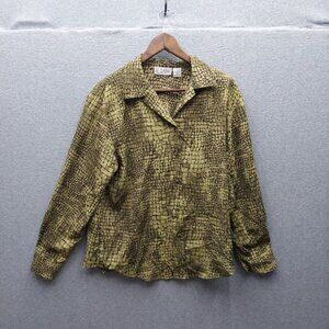 Le Caviar Womens Button-Up Blouse In Abstract Pattern
